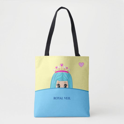Cute Princess royal veil on turkooise and yellow Tote Bag (Voorkant)