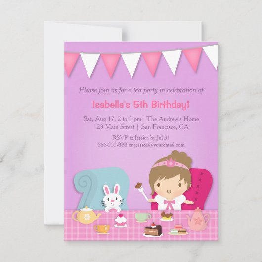 Cute Princess Tea Party Birthday Invitations Kaart (Voorkant)