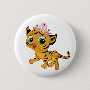 Cute Princess Tiger Tigress Tiara Gift Cadeau Ronde Button 5,7 Cm