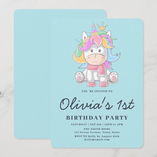 Cute Princess Unicorn 1e verjaardag Kaart (Voorkant / Achterkant)
