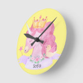👑 Cute Princess Unicorn Custom Name Ronde Klok (Hoek)