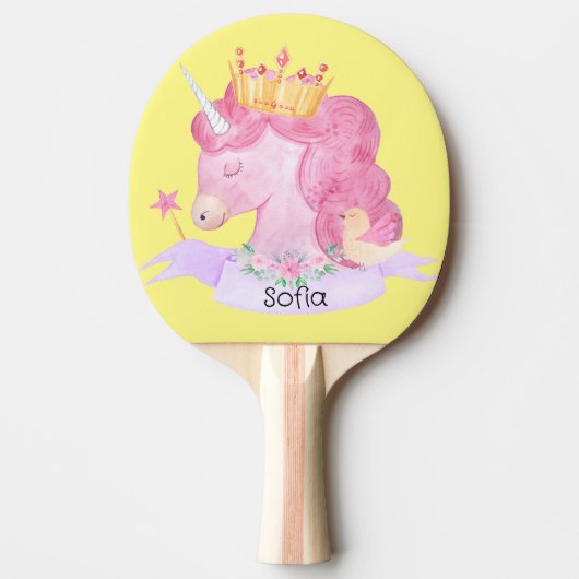 👑 Cute Princess Unicorn Custom Name Tafeltennisbatje (Voorkant)