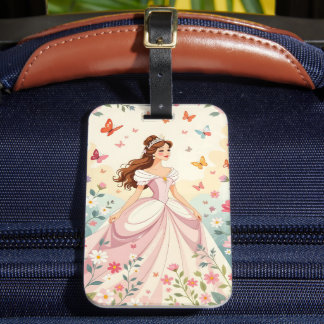 Cute princess with butterflies bagagelabel