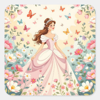 Cute princess with butterflies vierkante sticker