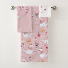 Cute princess zwaan roze kinderen bad handdoek