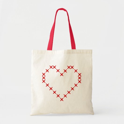 Cute print red cross-stitch hart canvas tas (Voorkant)