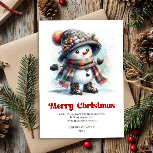 Cute printable funny snowman classic Xmas card Feestdagenkaart