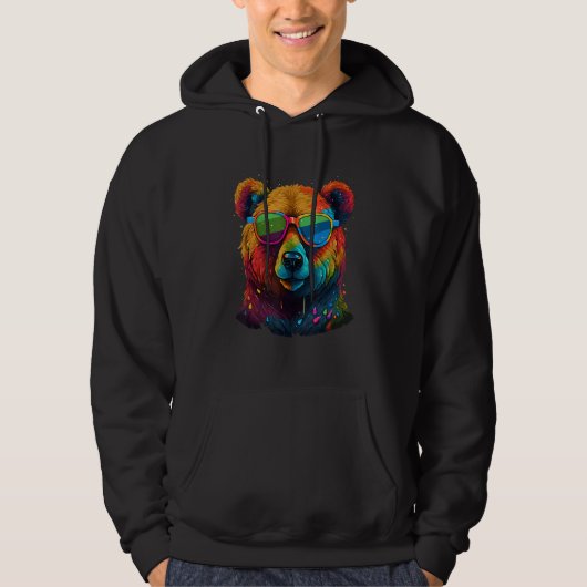 Cute Pro Gay Bear Sunglasses Pride 2023 Rainbow LG Hoodie (Voorkant)