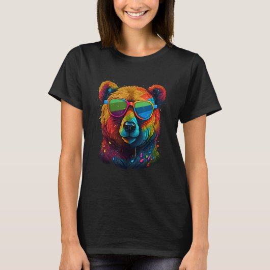 Cute Pro Gay Bear Sunglasses Pride 2023 Rainbow LG T-shirt (Voorkant)