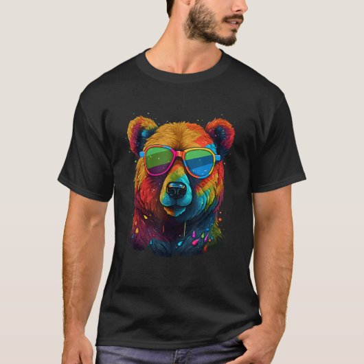 Cute Pro Gay Bear Sunglasses Pride 2023 Rainbow LG T-shirt (Voorkant)