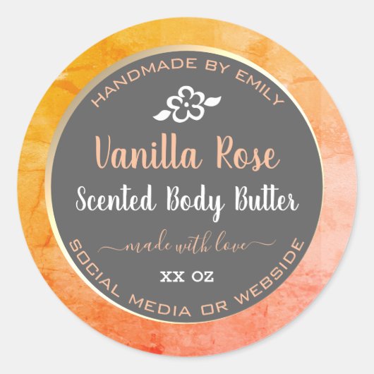 Cute Product Packaging Labels Oranje Vanilla Roos (Voorkant)