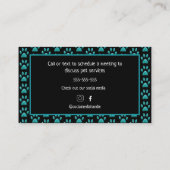 Cute Professional Dog Walker Black Blauwgroen Paw  Visitekaartje (Achterkant)