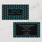 Cute Professional Dog Walker Black Blauwgroen Paw  Visitekaartje (Voorkant / Achterkant)