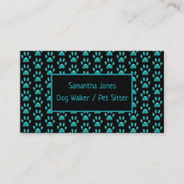 Cute Professional Dog Walker Black Blauwgroen Paw  Visitekaartje