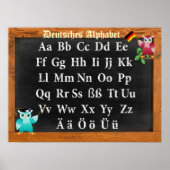 Cute Professor Owl German Deutsches Alphabet Poster (Voorkant)