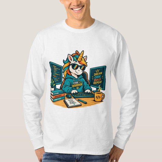 Cute Programmeur Eenhoorn Codeer Laptop Sticker T-shirt (Voorkant)