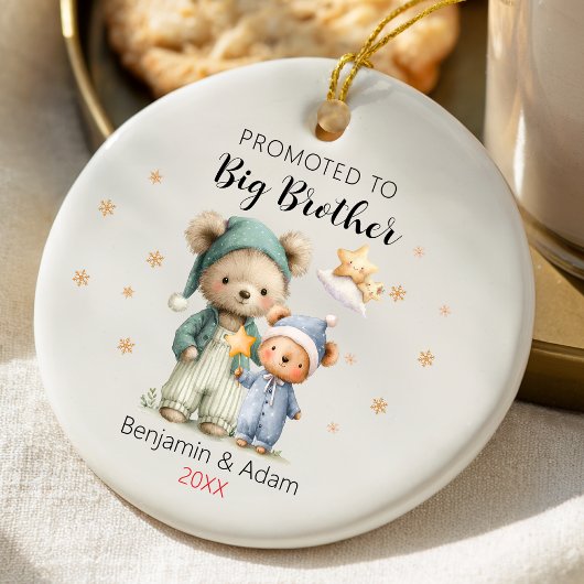 Cute promoted to big brother teddy bears christmas keramisch ornament