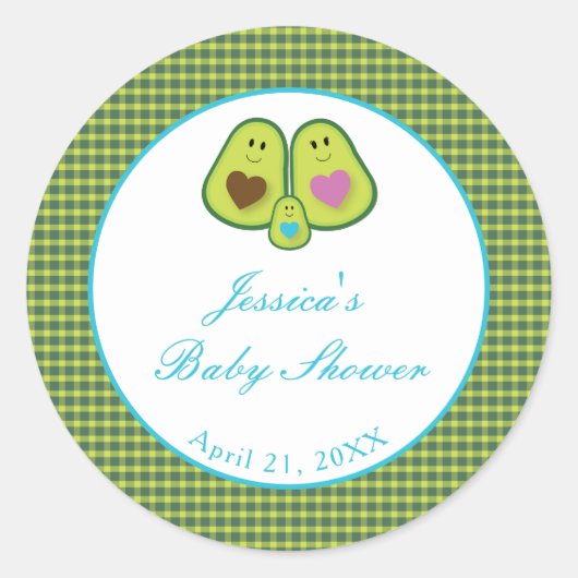 Cute Pset Avocado Blue Baby shower Ronde Sticker (Voorkant)