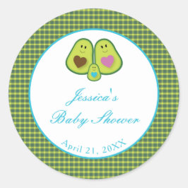 Cute Pset Avocado Blue Baby shower Ronde Sticker