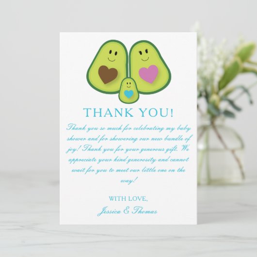Cute Pset Avocado Boy Baby shower Hartelijk dank Bedankkaart (Staand voorkant)