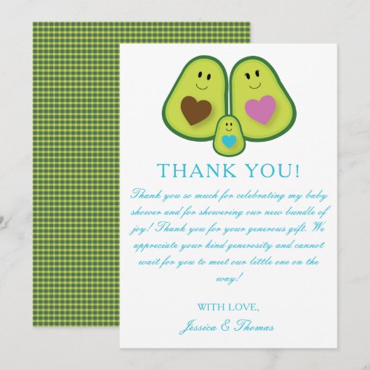 Cute Pset Avocado Boy Baby shower Hartelijk dank Bedankkaart (Voorkant / Achterkant)