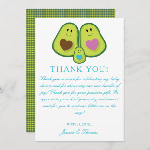 Cute Pset Avocado Boy Baby shower Hartelijk dank Bedankkaart