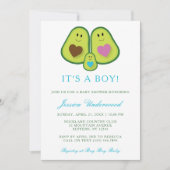 Cute Pset Avocado Boy Baby shower Invitation Kaart (Voorkant)