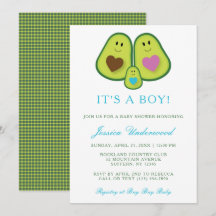 Cute Pset Avocado Boy Baby shower Invitation