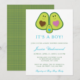 Cute Pset Avocado Boy Baby shower Invitation Kaart