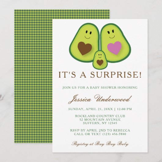 Cute Pset Avocado Gender Neutrale Baby shower Kaart (Voorkant / Achterkant)