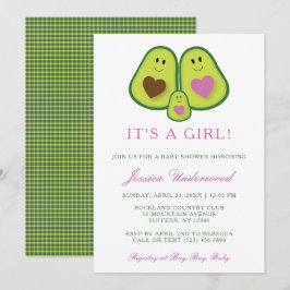 Cute Pset Avocado Girl Baby shower Uitnodiging