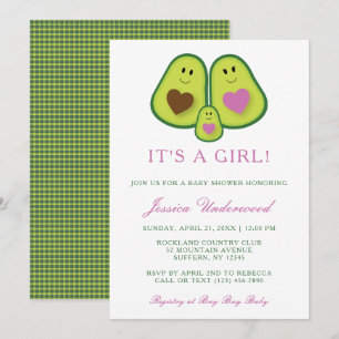 Cute Pset Avocado Girl Baby shower Uitnodiging
