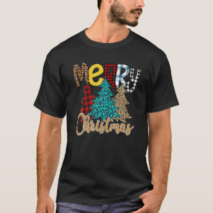 Cute Pset Leopard-kerstboom Funny Merry Chri T-shirt