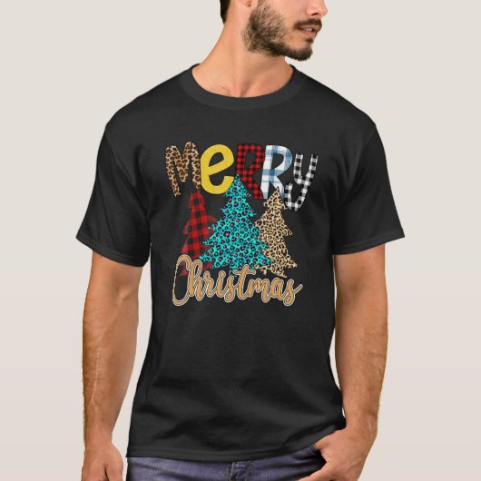 Cute Pset Leopard-kerstboom Funny Merry Chri T-shirt (Voorkant)