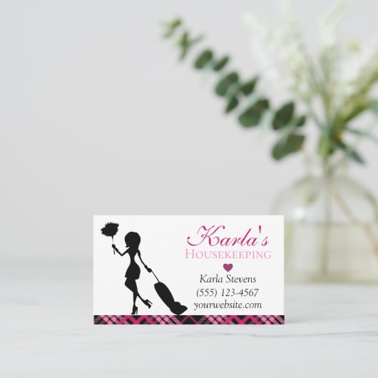 Cute Pset Maid House Cleaning Services Visitekaartje (Staand voorkant)