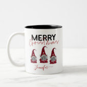 Cute Pset Merry-kerstgnomen met Jouw naam Tweekleurige Koffiemok (Links)