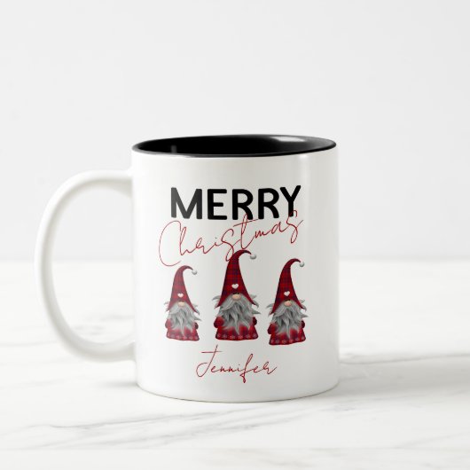 Cute Pset Merry-kerstgnomen met Jouw naam Tweekleurige Koffiemok (Links)