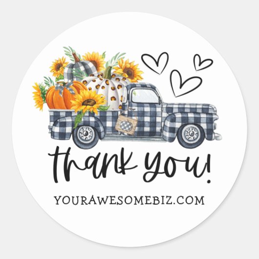 Cute Pset Pumpkins Sunflower Truck Herfst Business Ronde Sticker (Voorkant)