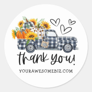 Cute Pset Pumpkins Sunflower Truck Herfst Business Ronde Sticker