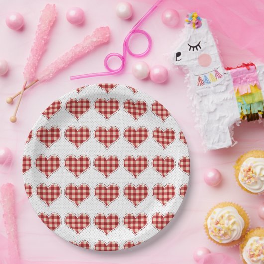 Cute Pset Red Hearts Dotty Pattern Papieren Bordje (Feest)