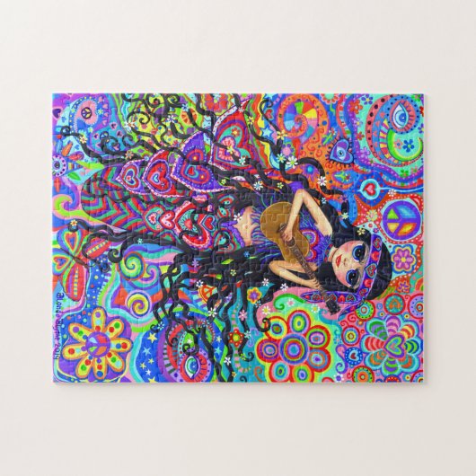 Cute Psychedelic Hippie Mermaid Girl Guitar Legpuzzel (Horizontaal)
