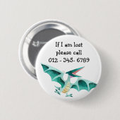 Cute pterodactyl Child Emergency Contact Button (Voorkant /achterkant)