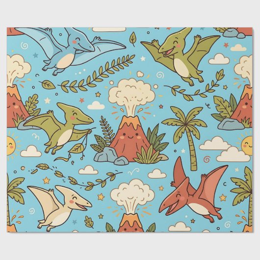 Cute Pterodactyl Dinosaurus Inpakpapier (Vlak)