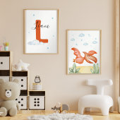 Cute Pterodactyl Nursery Wall Art Set Custom Name