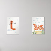 Cute Pterodactyl Nursery Wall Art Set Custom Name (Voorkant)