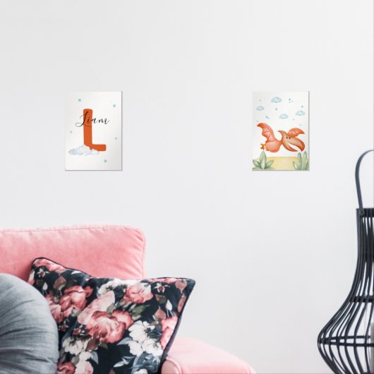 Cute Pterodactyl Nursery Wall Art Set Custom Name (Woonkamer)