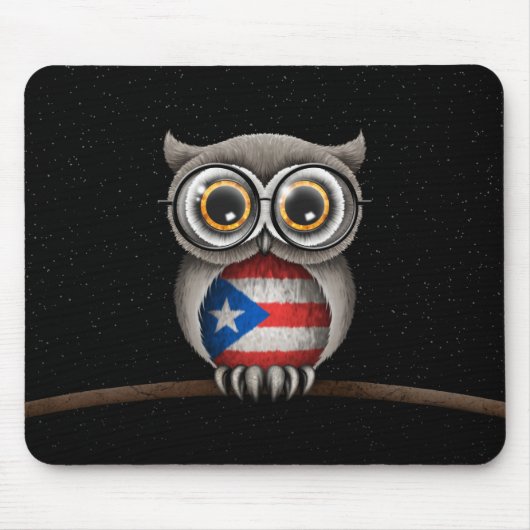 Cute Puerto Rican Flag Owl Wearing Glasses Muismat (Voorkant)