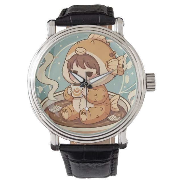 Cute Puffer Fish Coffee & Reading Art Horloge (Voorkant)