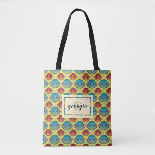 Cute Puffer Fish met naam en monogram Tote Bag