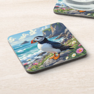 Cute Puffin aan de kust themed Bier Onderzetter
